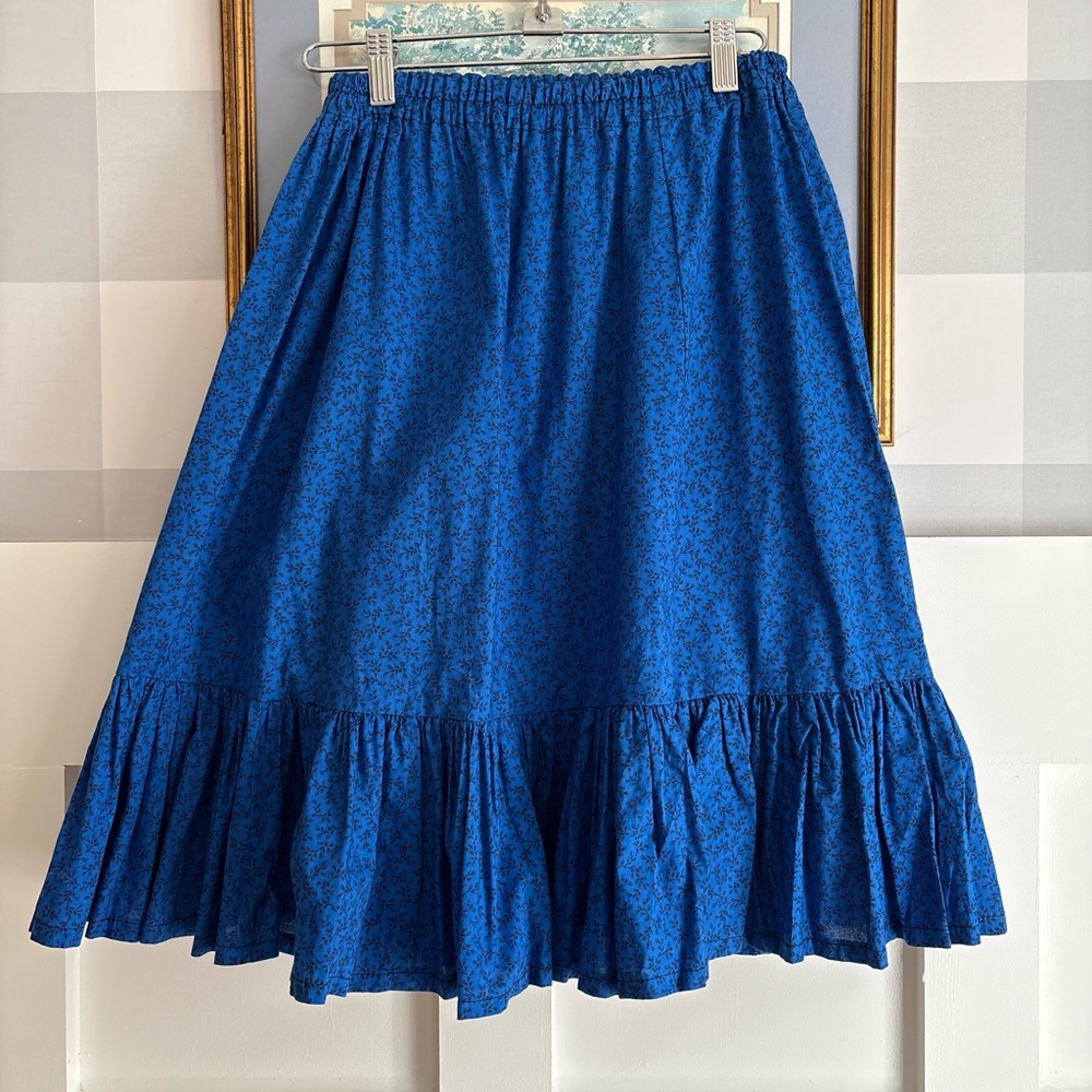 Vintage Ruffle Blue Midi Skirt with Ruffle Hem Small - Picture 4 of 6